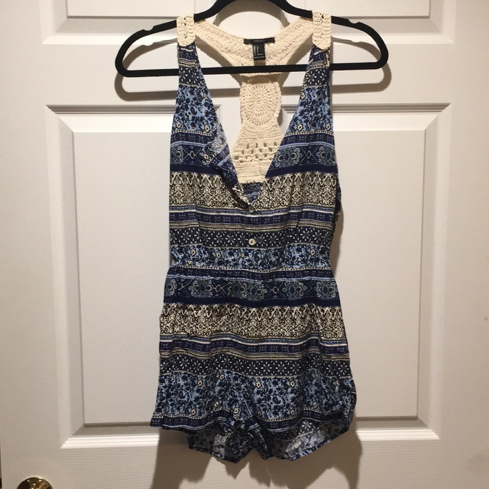 Blue & Cream Patterned Romper